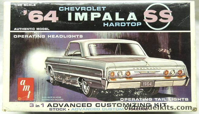 AMT 1/25 1964 Chevrolet Impala SS 409 With Operating Headlights and Tail Lights - 3 in 1 George Barris Customizing Kit, 6724-200 plastic model kit